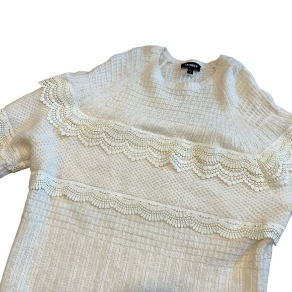 EXPRESS Tiered Lace Ribbed Wool Blend Sweater Pullover - Picture 7 of 13